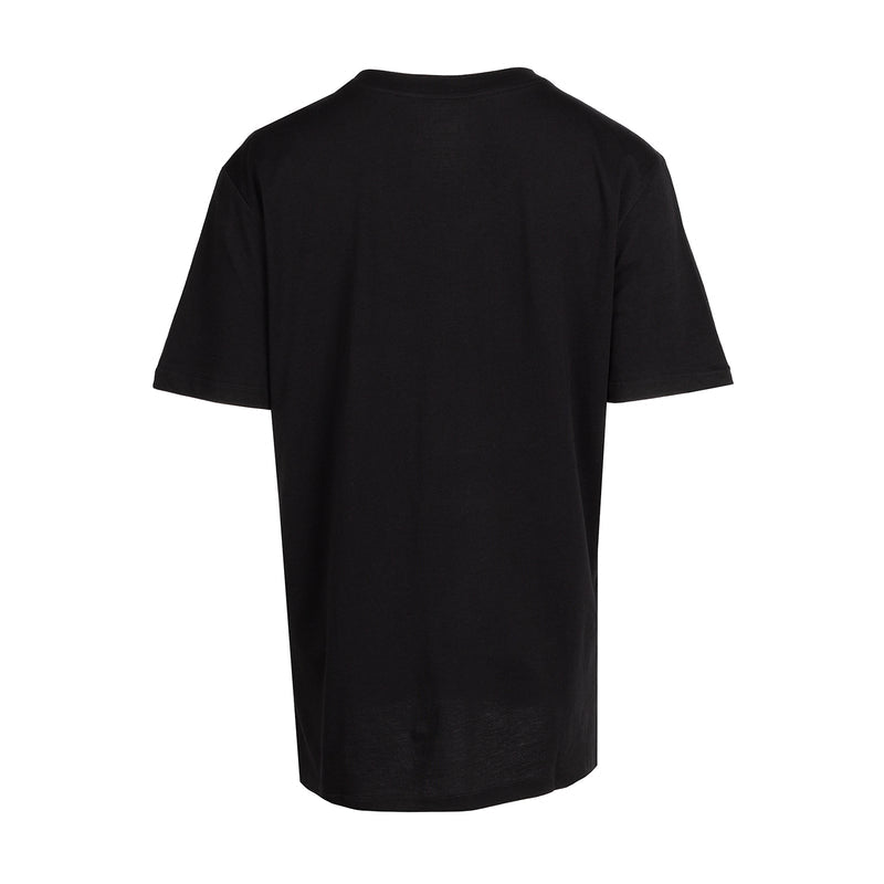 Women's black short-sleeve T-shirt, back view.