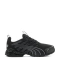 Kids black running shoes with Puma logo and lace-up front