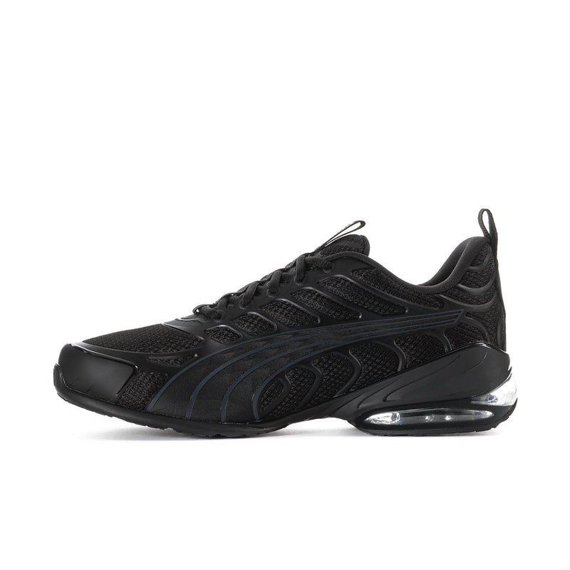 Men's Puma lace-up sneakers, angled side view, black upper with visible air unit