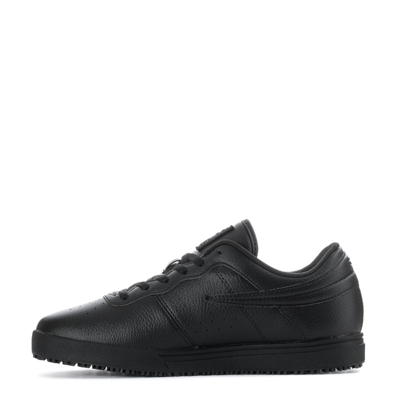 Men's black low-top lace-up sneakers with padded collar and textured toe