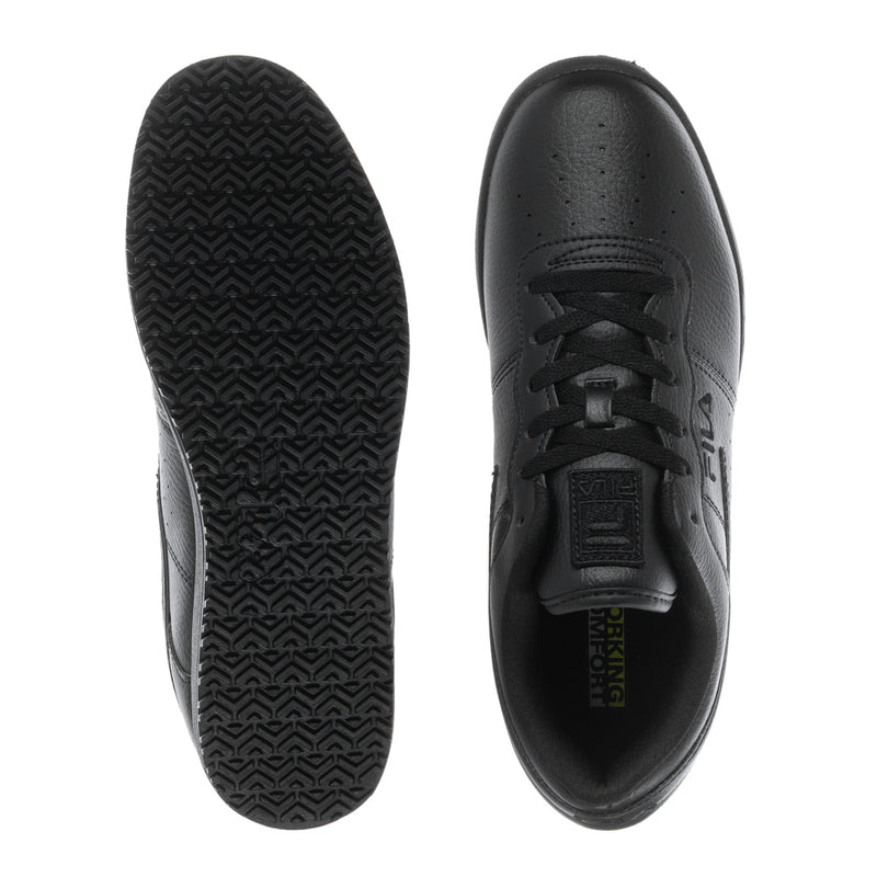 Black low-top sneaker outsole tread and interior tongue logo patch