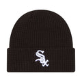 Black knit waffle beanie with white Chicago Sox logo