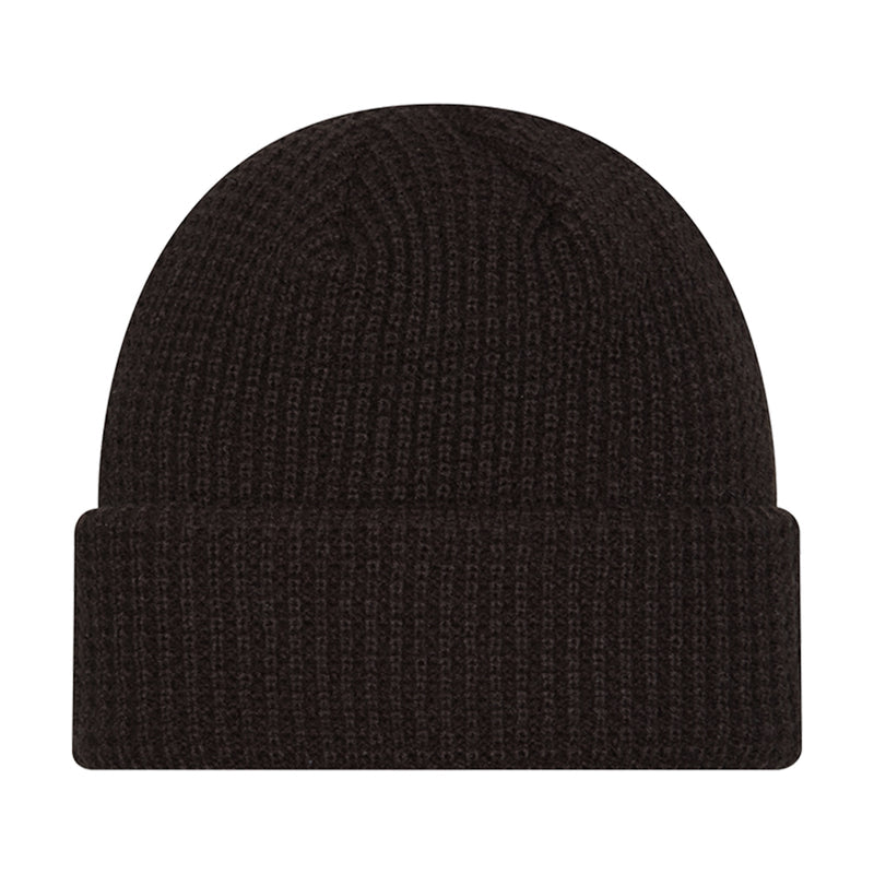 Black knit waffle beanie, plain front