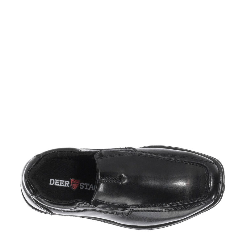 Black toddler slip-on loafer with interior logo stamp on insole