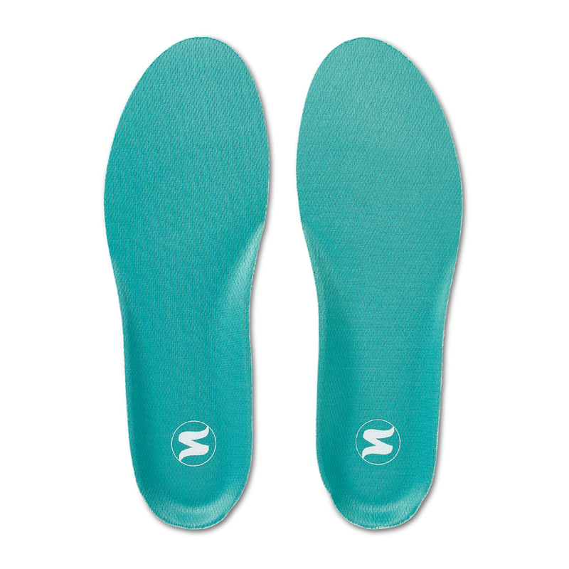 Set of two women’s sport insoles in solid turquoise fabric with comfort logo