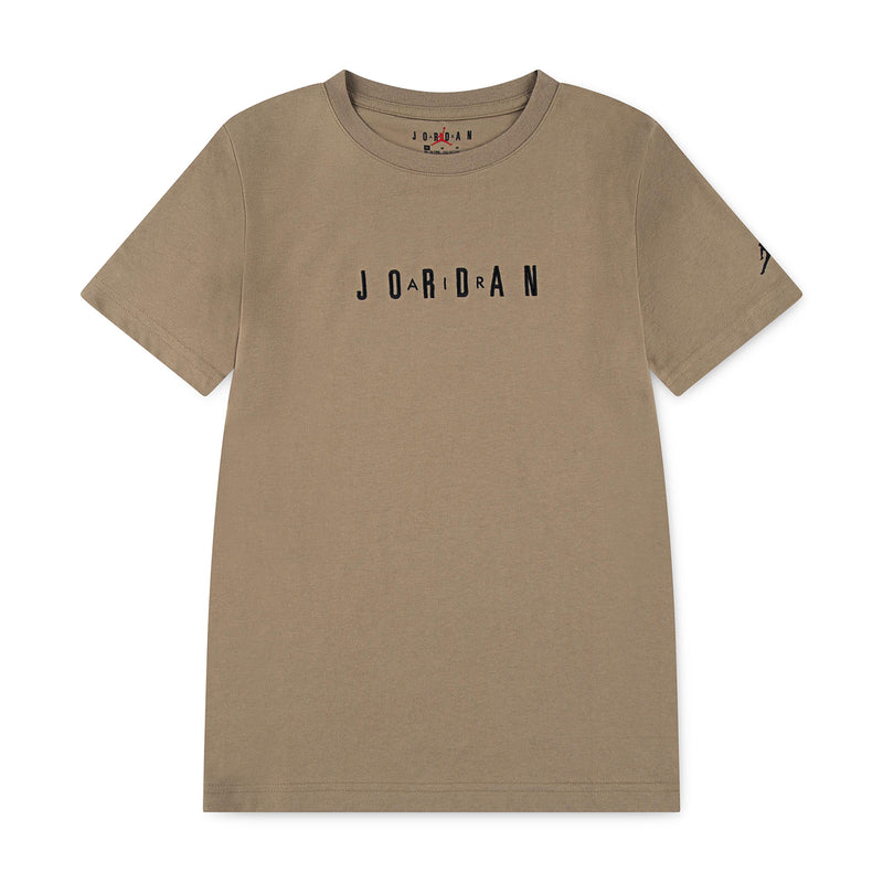 Youth crewneck T-shirt in tan with embroidered Jordan wordmark at chest