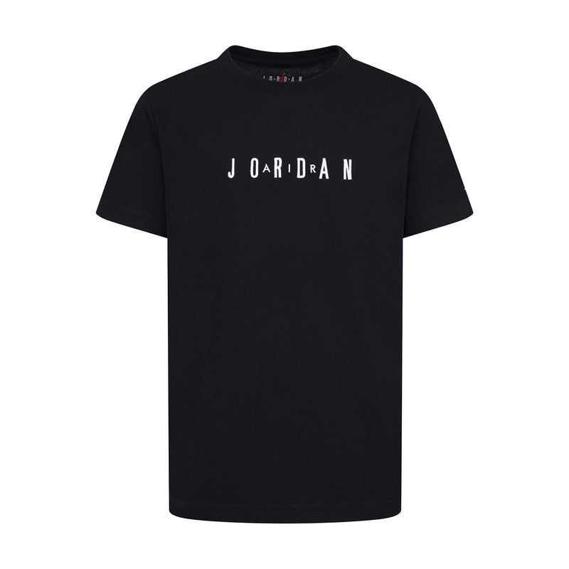 Youth black crewneck T-shirt with embroidered JORDAN wordmark on chest