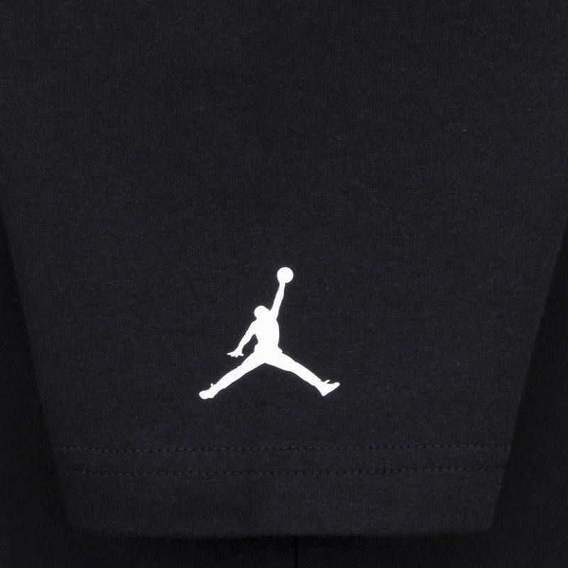 Youth black T-shirt sleeve hem with embroidered Jordan Jumpman logo