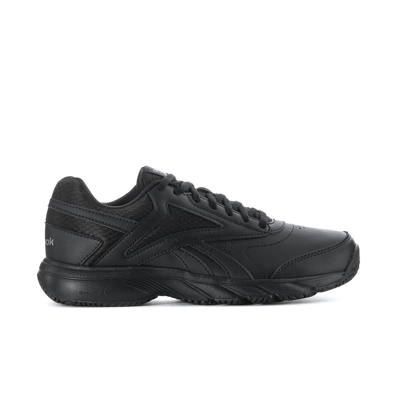 Women's black lace-up athletic sneaker with Reebok logo and cushioned sole
