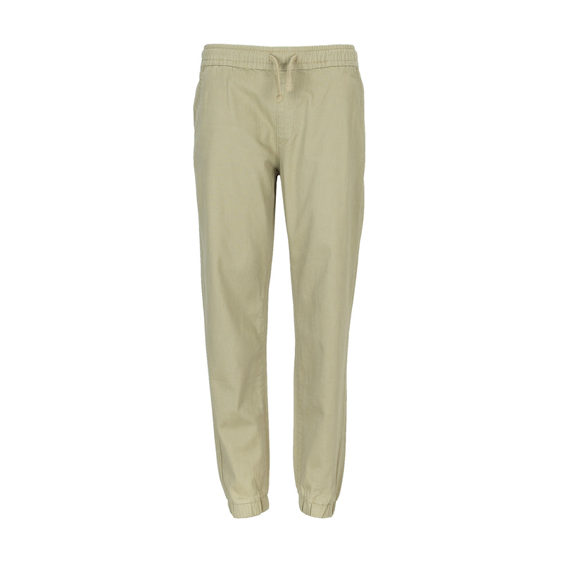 Youth woven jogger pants in light beige with elastic waist and drawstring