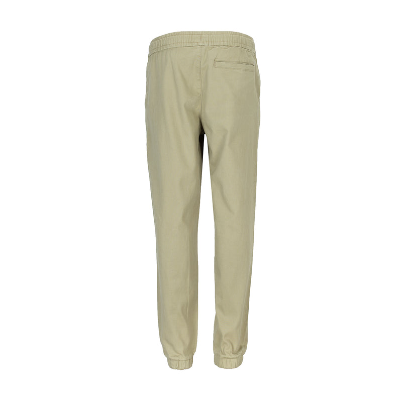Youth woven jogger pants front view in light beige with elastic waist and pockets