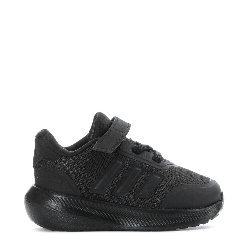 Black toddler sneakers with mesh upper, hook-and-loop strap, and grippy rubber sole