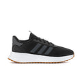 Men's wide running shoes, black knit upper with gray stripes and white sole