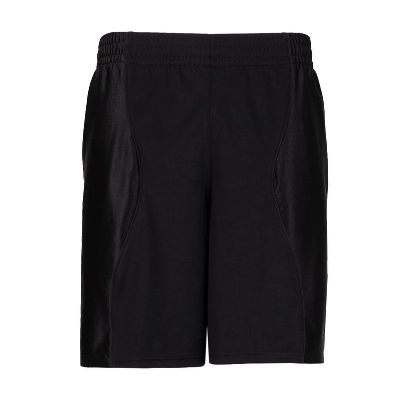 Black men's athletic shorts with elastic waistband and side pockets