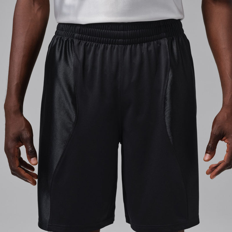 Black men's athletic shorts with elastic waistband and relaxed fit side seam