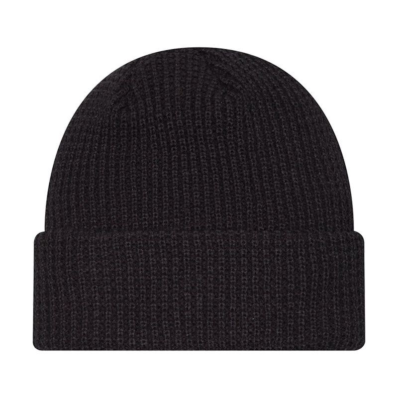 Navy knit waffle beanie with plain cuff