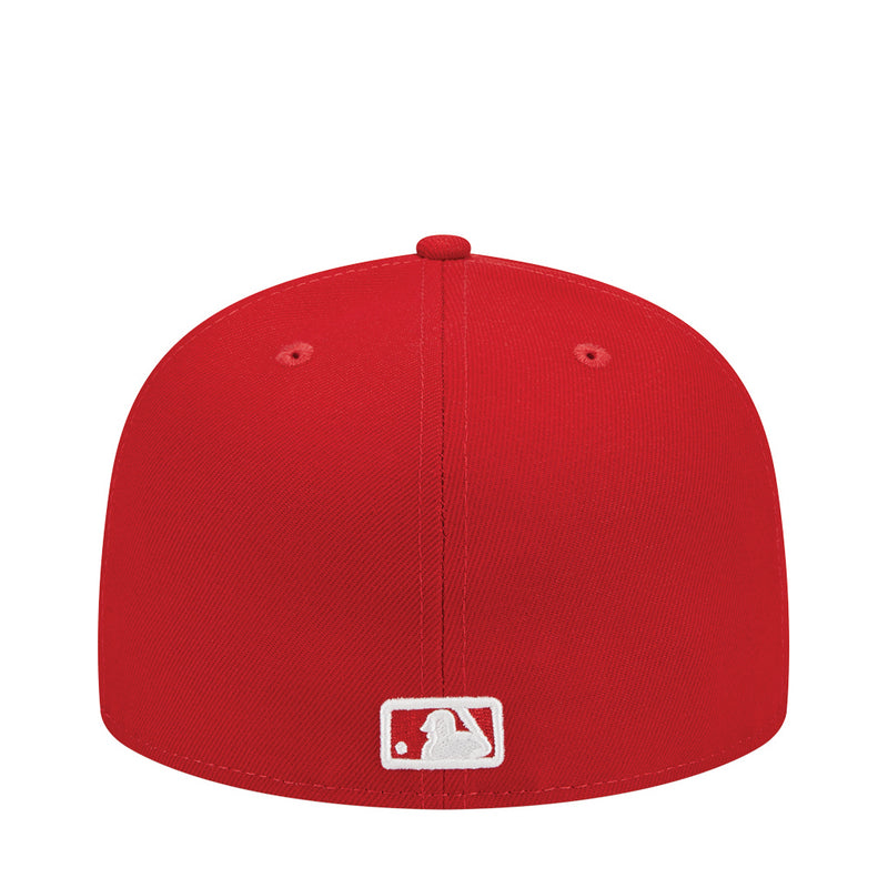 Red baseball cap with MLB batterman side patch