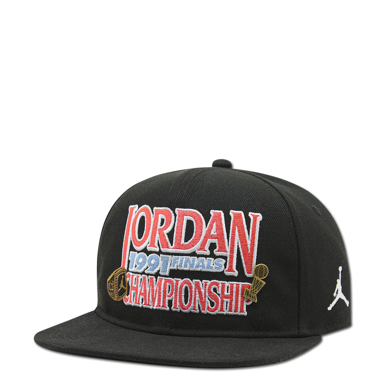 Youth black snapback cap with embroidered JORDAN 1991 Finals Championship logo