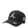Youth Jordan black curved brim cap with white Jumpman logo and Air label