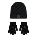 Youth monogram beanie and gloves set in dark knit with gold Jordan logo
