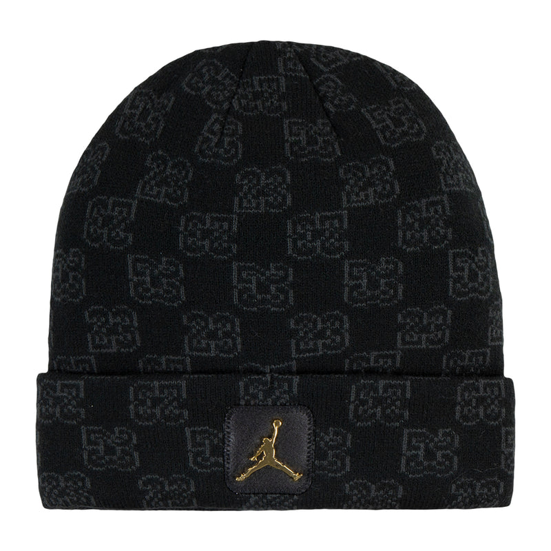 Youth monogram beanie in dark knit with gold Jordan logo patch