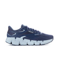 Men's navy Reebok running shoe with white outsole and blue side overlays