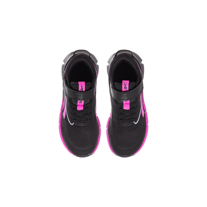 Kids black sneakers with pink logo on tongue and breathable mesh upper