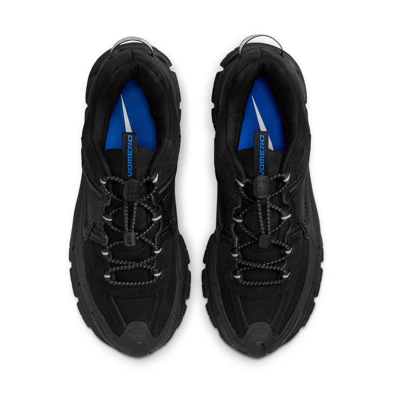 Women’s black lace-up trail shoes with blue interior lining